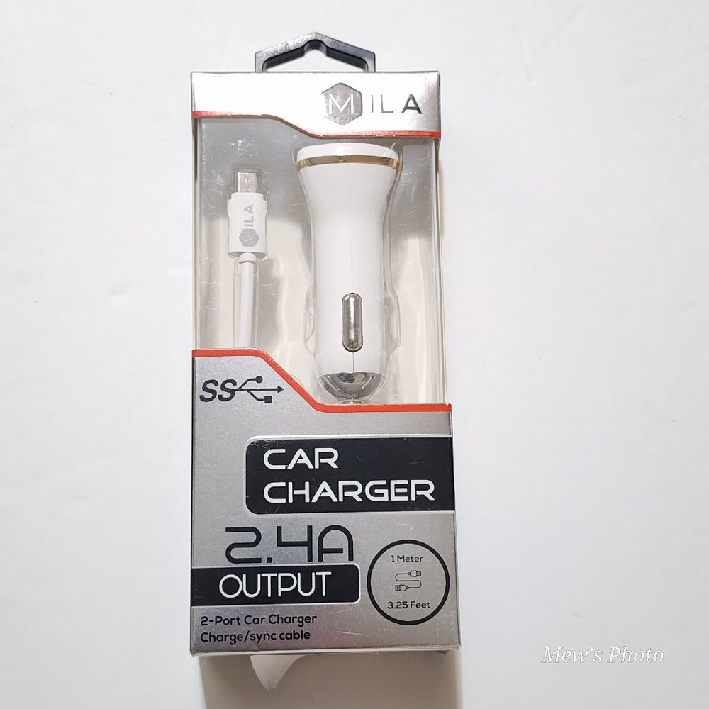 Car Charger 2.4A Output, 2x USB Ports, 1 Meter 3.25 Feet